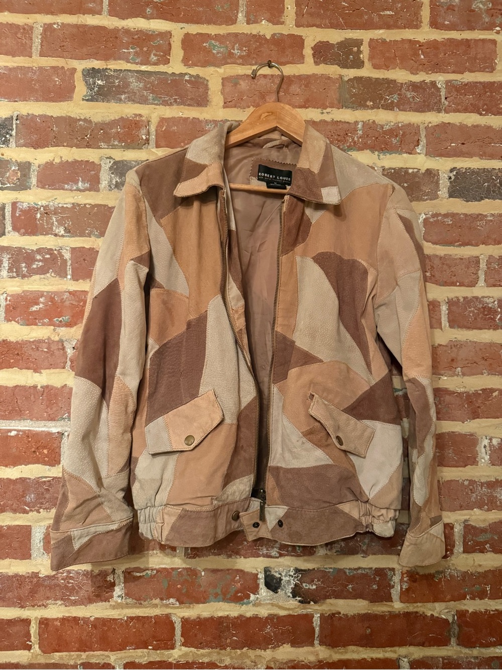 Vintage Patchwork Suede Bomber Jacket - Tan & Brown Fall Lightweight Jacket